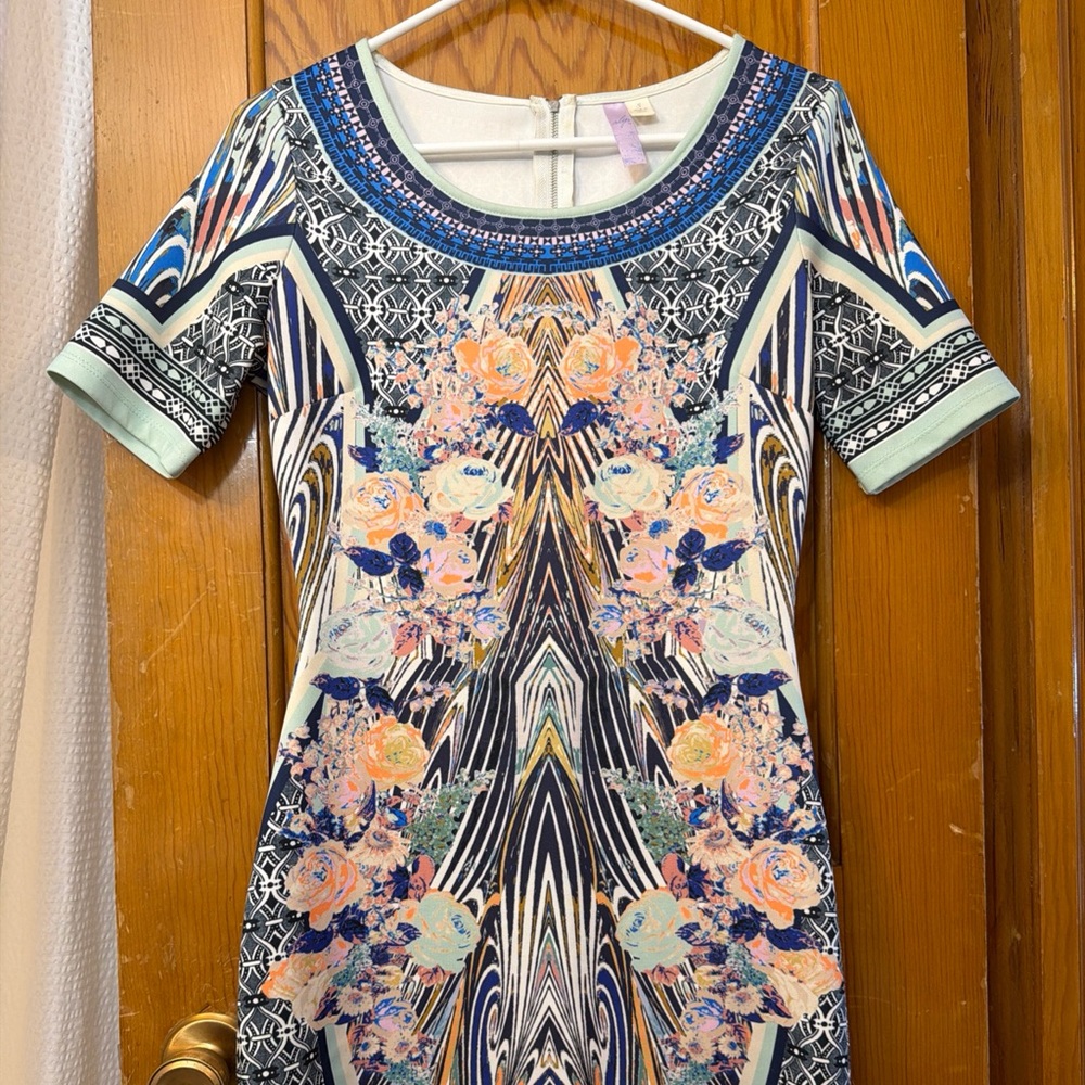 Ayla Multi-Color Fun Print Bodycon Mini Dress S Small